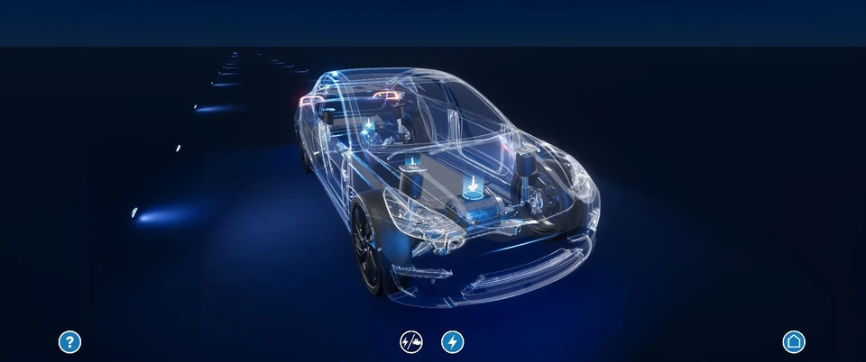 Un démonstrateur interactif pour expliquer une chaîne de traction hybride, ses flux d'énergie et son comportement dans différentes situations de conduite.
